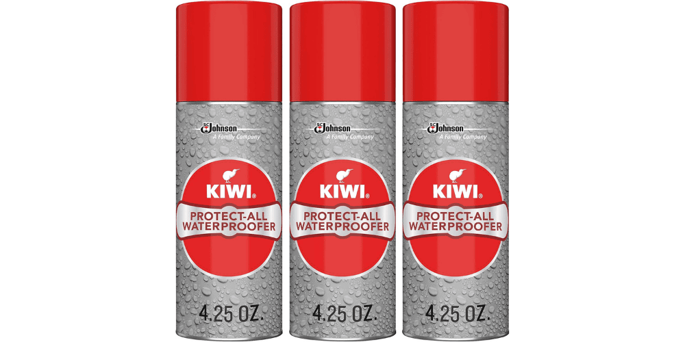 3 kiwi protect-all water proofer spray bottles on white background